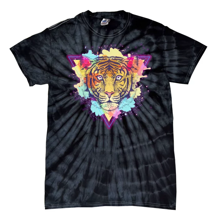 Cool Cute Retro 80s Watercolor Tiger Tie-Dye T-Shirt