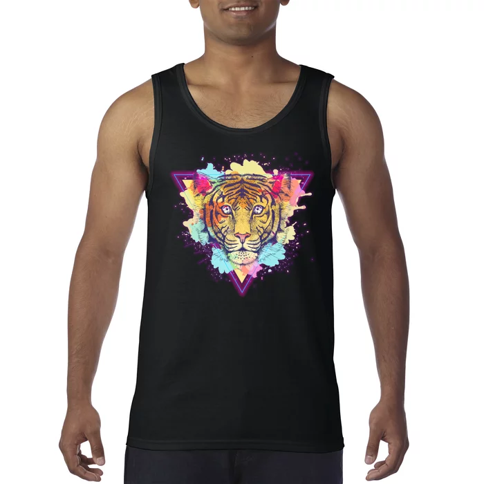 Cool Cute Retro 80s Watercolor Tiger Tank Top