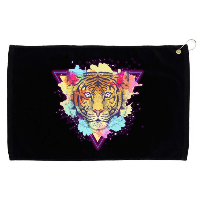 Cool Cute Retro 80s Watercolor Tiger Grommeted Golf Towel