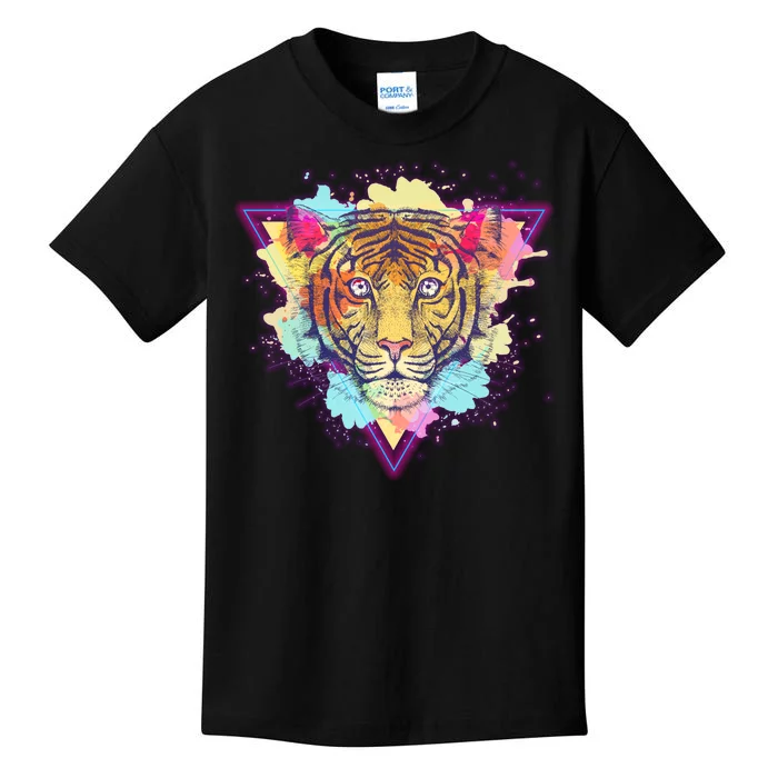 Cool Cute Retro 80s Watercolor Tiger Kids T-Shirt