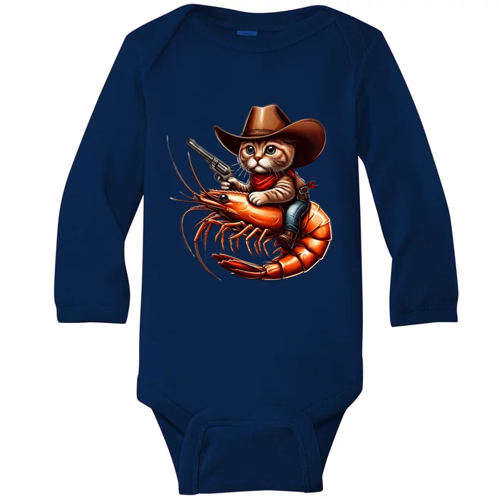 Cat Cow Riding A Shrimp Great Gift Baby Long Sleeve Bodysuit