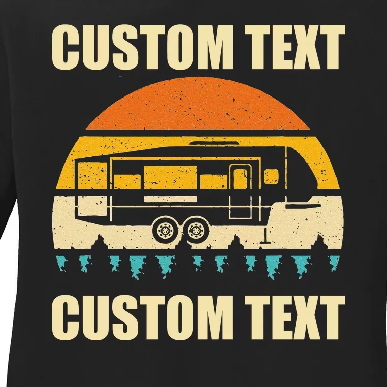 Custom Camper Rv Camping Road Trip Personalize Text Ladies Long Sleeve Shirt