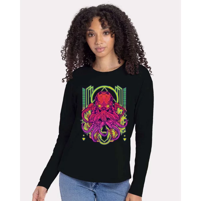 Cool Cybernetic Robot Octopus Squid Womens Cotton Relaxed Long Sleeve T-Shirt