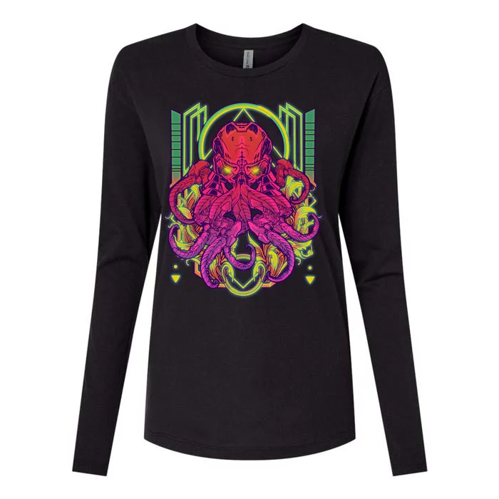 Cool Cybernetic Robot Octopus Squid Womens Cotton Relaxed Long Sleeve T-Shirt