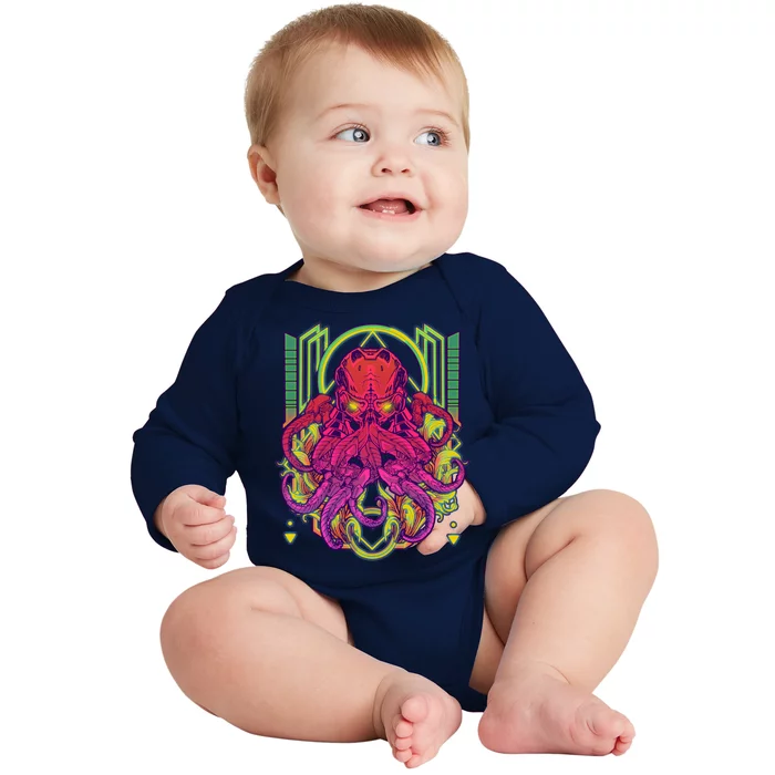 Cool Cybernetic Robot Octopus Squid Baby Long Sleeve Bodysuit