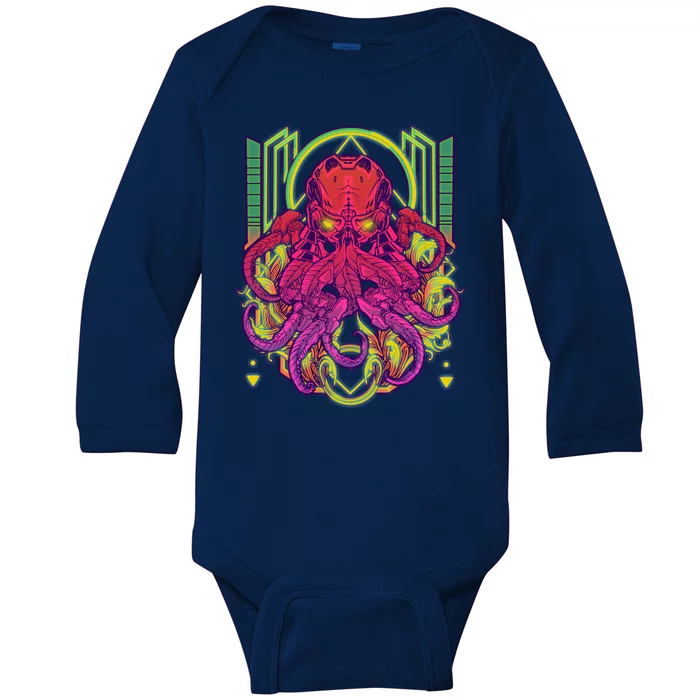 Cool Cybernetic Robot Octopus Squid Baby Long Sleeve Bodysuit