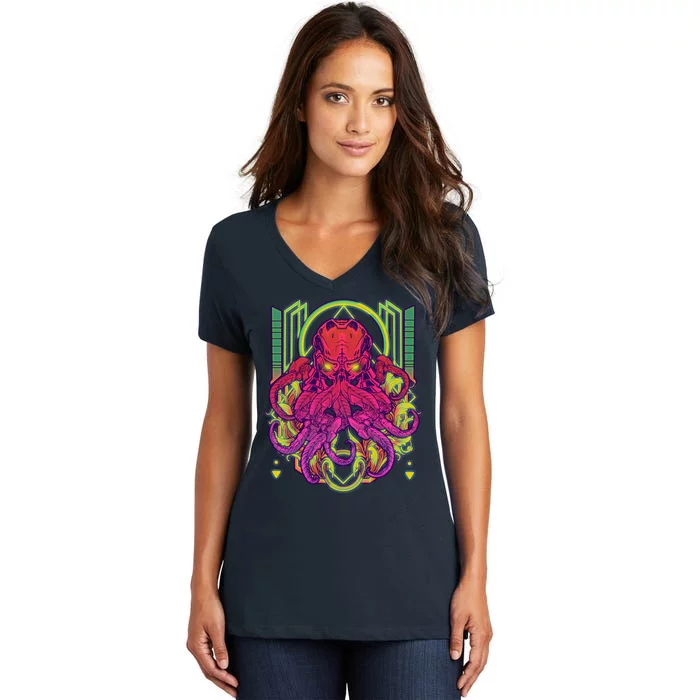 Cool Cybernetic Robot Octopus Squid Women's V-Neck T-Shirt