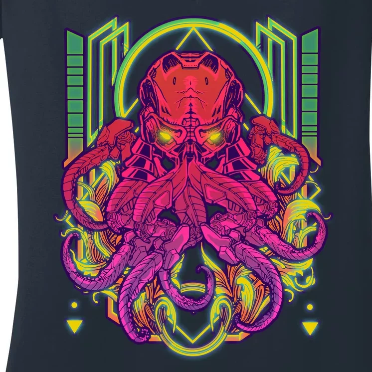 Cool Cybernetic Robot Octopus Squid Women's V-Neck T-Shirt