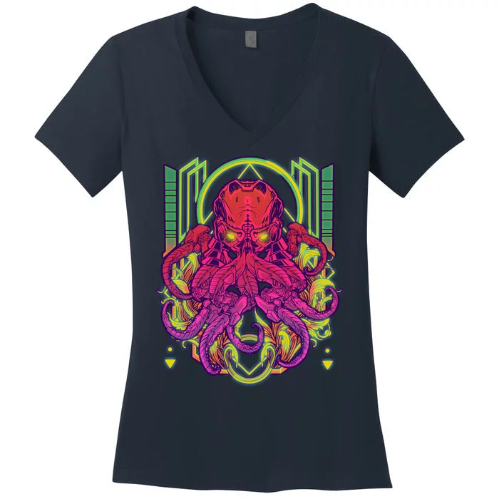 Cool Cybernetic Robot Octopus Squid Women's V-Neck T-Shirt