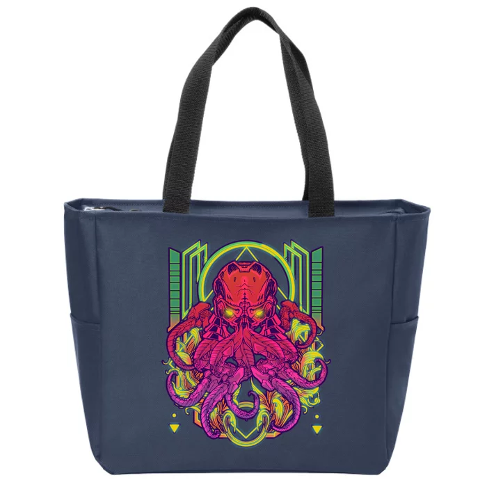 Cool Cybernetic Robot Octopus Squid Zip Tote Bag