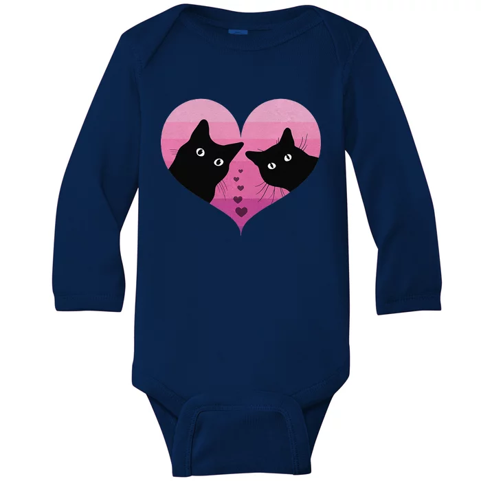 Cat Couple Retro Vintage Funny Black Cat Valentine Day Baby Long Sleeve Bodysuit