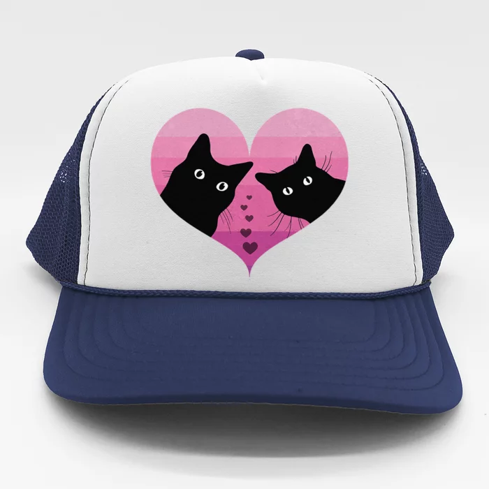 Cat Couple Retro Vintage Funny Black Cat Valentine Day Trucker Hat