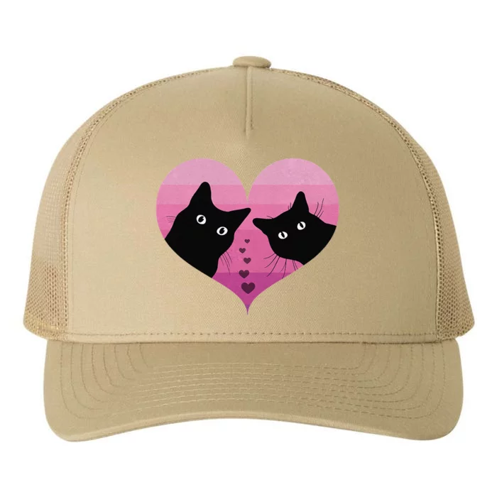 Cat Couple Retro Vintage Funny Black Cat Valentine Day Yupoong Adult 5-Panel Trucker Hat