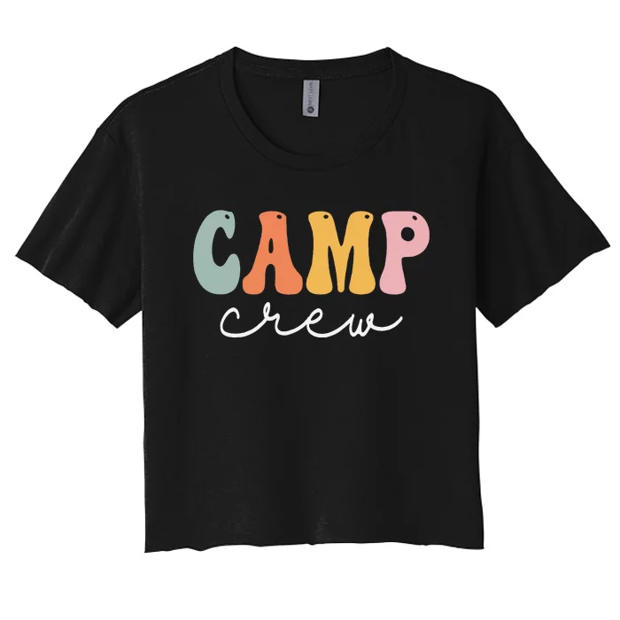 Camp Crew Retro Groovy Vintage Happy First Day Of School Women's Crop Top Tee