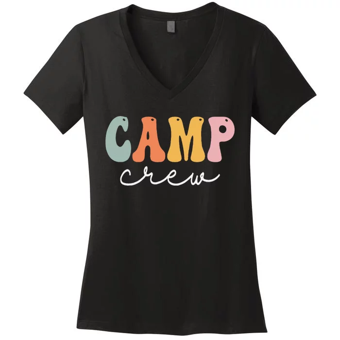 Camp Crew Retro Groovy Vintage Happy First Day Of School Women's V-Neck T-Shirt