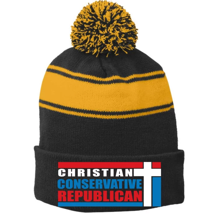 Christian Conservative Republican Cross Stripe Pom Pom Beanie