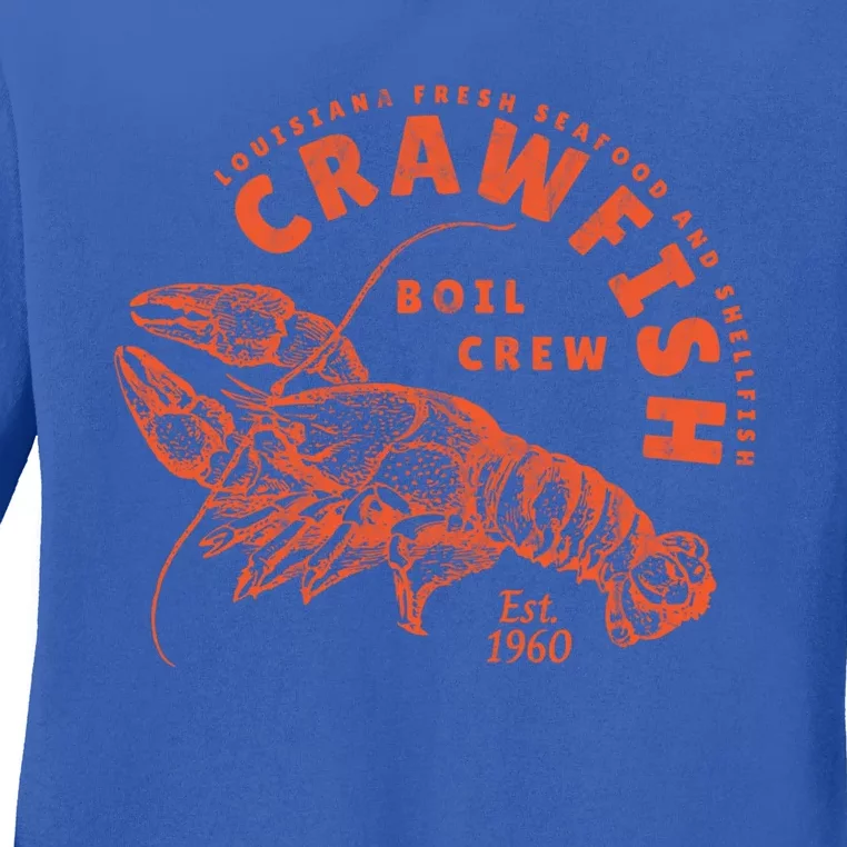 Crawfish Crew Retro Louisiana Cajun Seafood Gift Ladies Long Sleeve Shirt