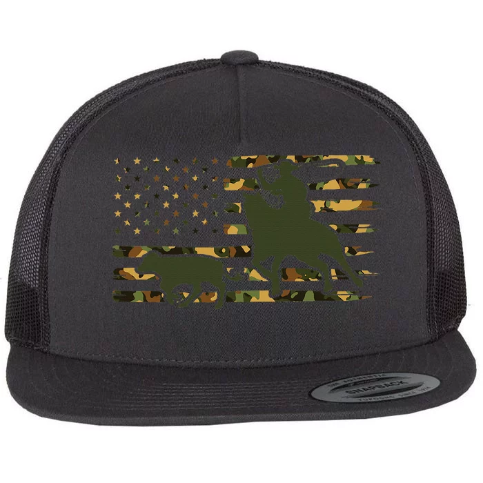 Camo Cowboy Roping Cowboy American Flag Roping Flat Bill Trucker Hat