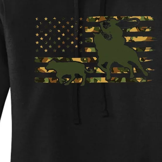 Camo Cowboy Roping Cowboy American Flag Roping Women's Pullover Hoodie