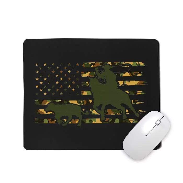 Camo Cowboy Roping Cowboy American Flag Roping Mousepad