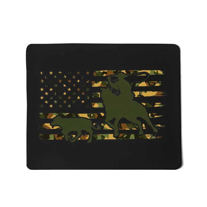 Camo Cowboy Roping Cowboy American Flag Roping Mousepad