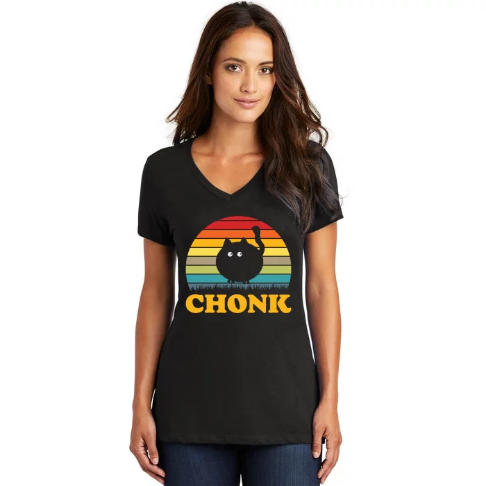 Chonk Cat Retro Vintage Women's V-Neck T-Shirt