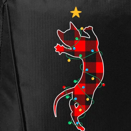 Christmas Cat Red Plaid Christmas Light City Backpack