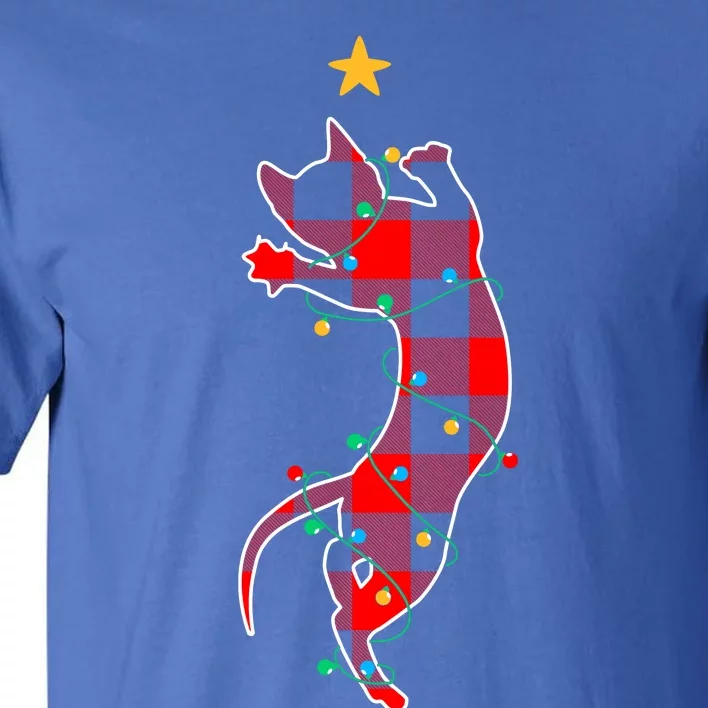 Christmas Cat Red Plaid Christmas Light Tall T-Shirt