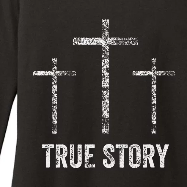 Christian Christmas Resurrection Day Jesus Three Crosses Womens CVC Long Sleeve Shirt