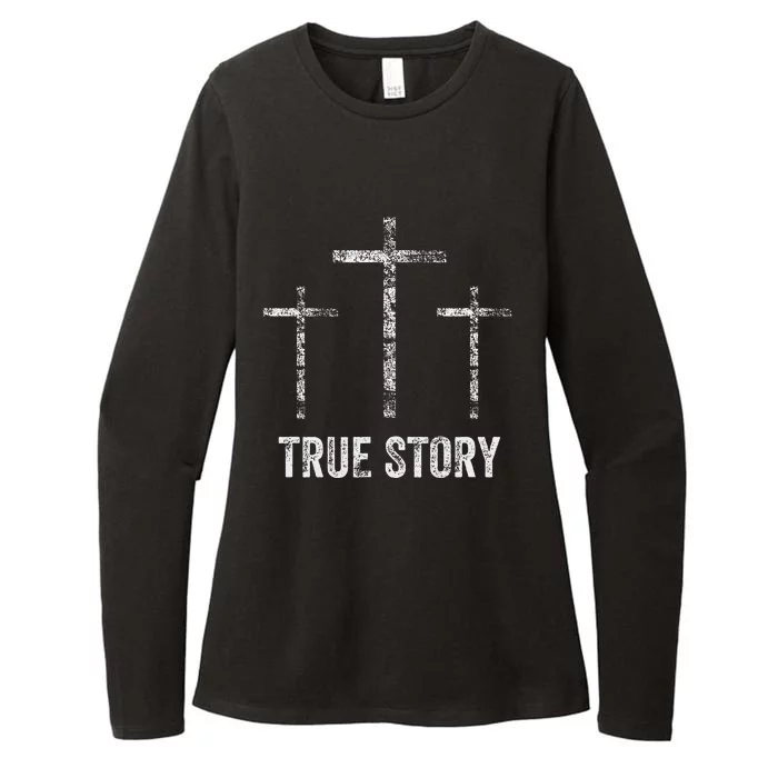 Christian Christmas Resurrection Day Jesus Three Crosses Womens CVC Long Sleeve Shirt