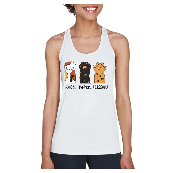 Cute Cat Rock Paper Scissors Playful Paws Women's Racerback Tank