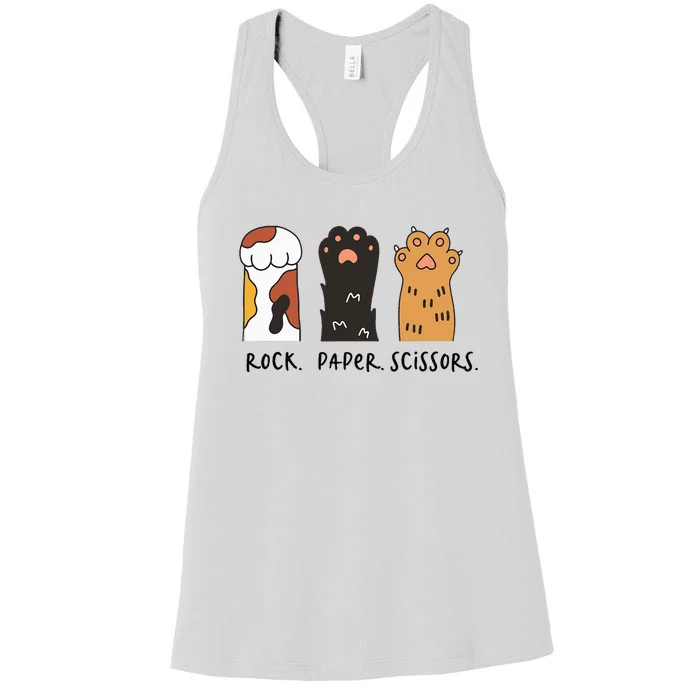 Cute Cat Rock Paper Scissors Playful Paws Women's Racerback Tank