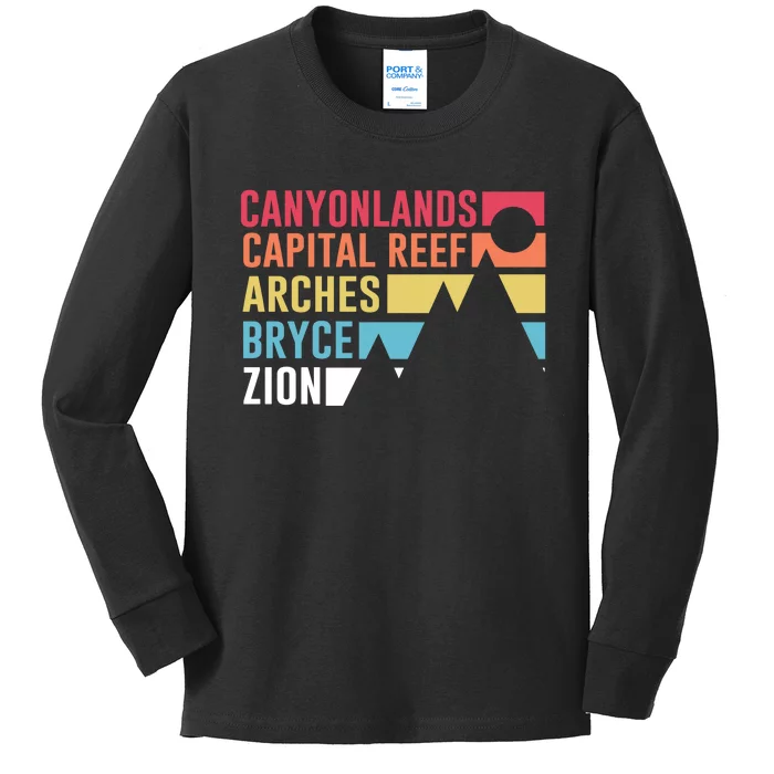 Canyonlands Capital Reef Arches Zion Bryce Utahs National Parks Kids Long Sleeve Shirt