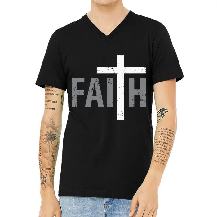 Christian Christ Religious Faith Cross V-Neck T-Shirt