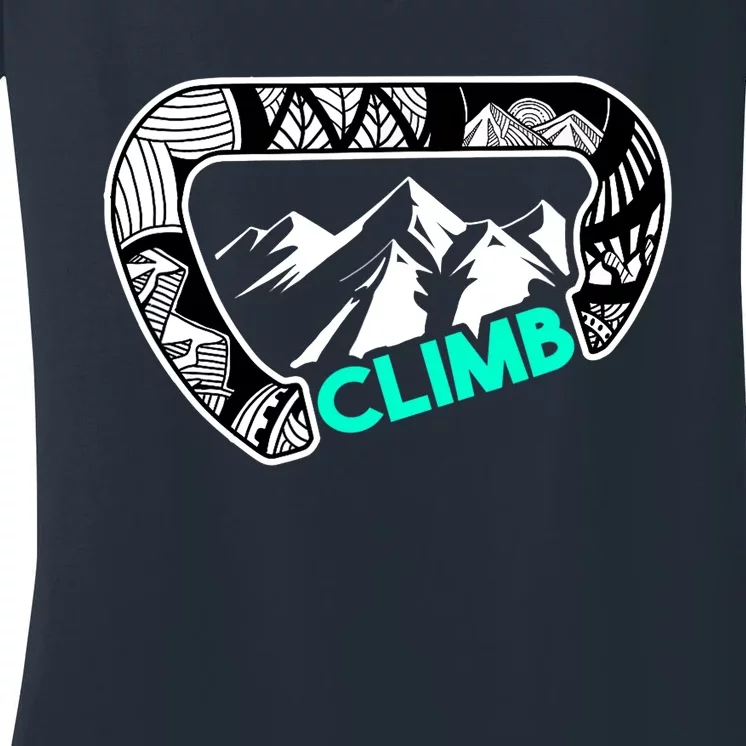 Cool Carabiner Rock Climbing Gift Print Climber Bouldering Women's V-Neck T-Shirt