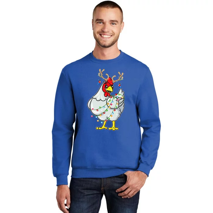 Christmas Chicken Reindeer Antlers Lights Pajama S Tall Sweatshirt