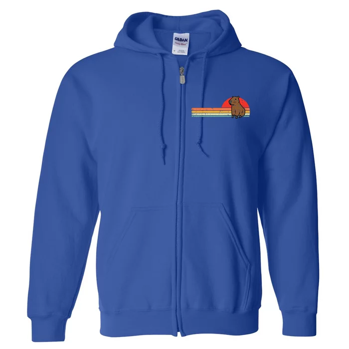 Capybara Chest Sunset Retro Capy Rodent Full Zip Hoodie