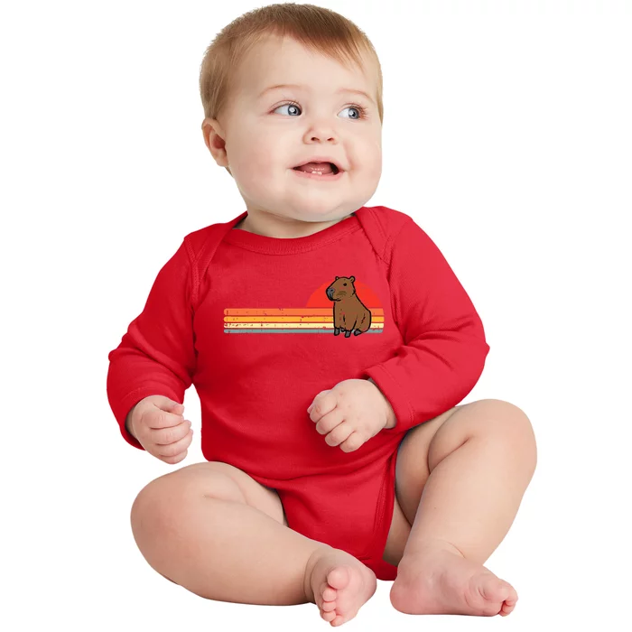 Capybara Chest Sunset Retro Capy Rodent Baby Long Sleeve Bodysuit