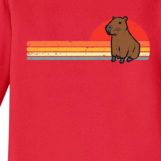 Capybara Chest Sunset Retro Capy Rodent Baby Long Sleeve Bodysuit