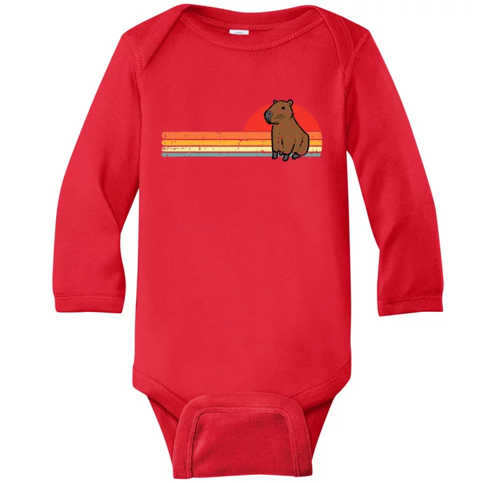 Capybara Chest Sunset Retro Capy Rodent Baby Long Sleeve Bodysuit