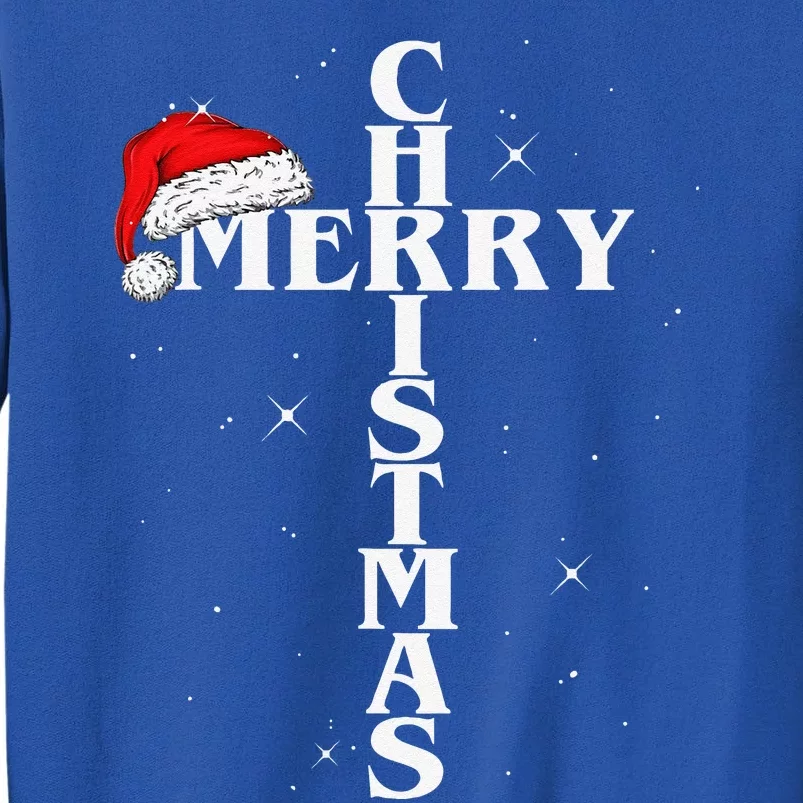 Christian Christmas Santa Hat Jesus Cross And Snow Tall Sweatshirt