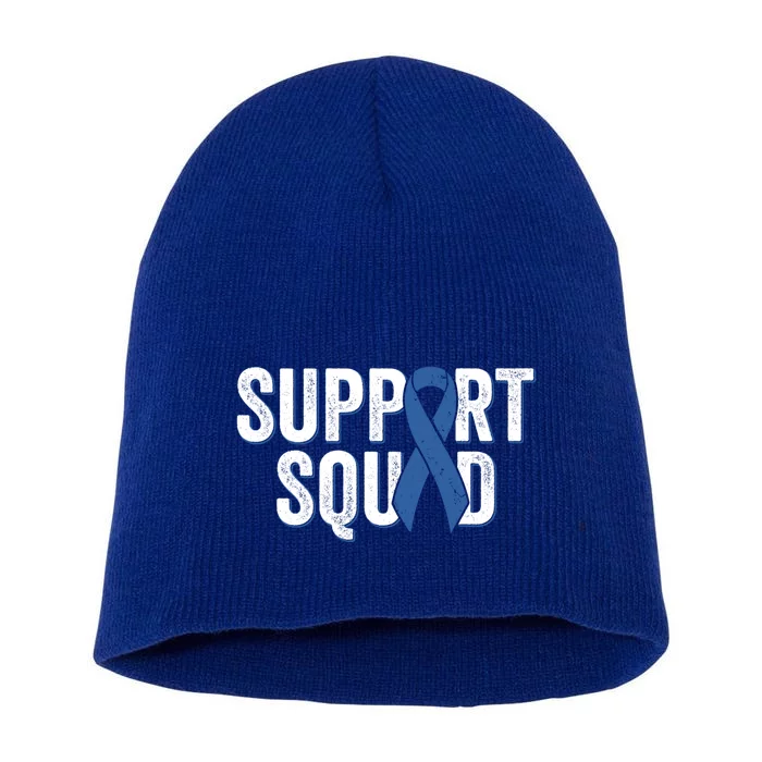 Colon Cancer Support Squad Blue Colorectal Awareness Ribbon Gift Short Acrylic Beanie