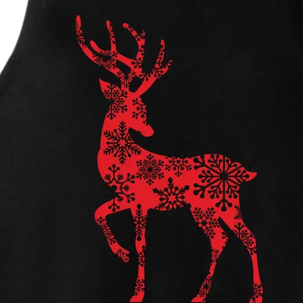 Cute Classy Snowflake Christmas Red Deer Reindeer Ladies Tri-Blend Wicking Tank