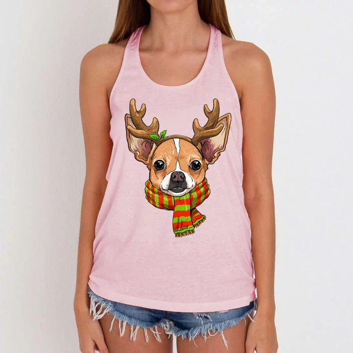 Chihuahua Christmas Santa Clause Dog Reindeer Xmas Dog Lover Gift Women's Knotted Racerback Tank