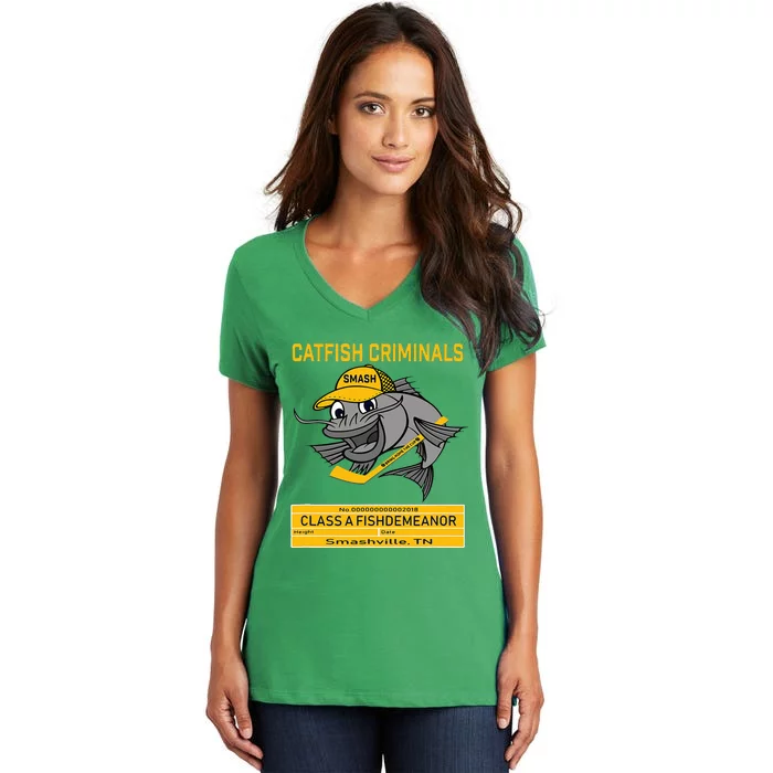 Catfish Criminals Smashville Hockey Women's V-Neck T-Shirt