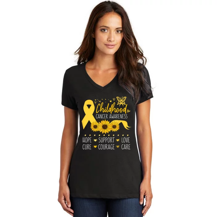 Childhood Cancer Support Family Childhood Cancer Awareness Women's V-Neck T-Shirt