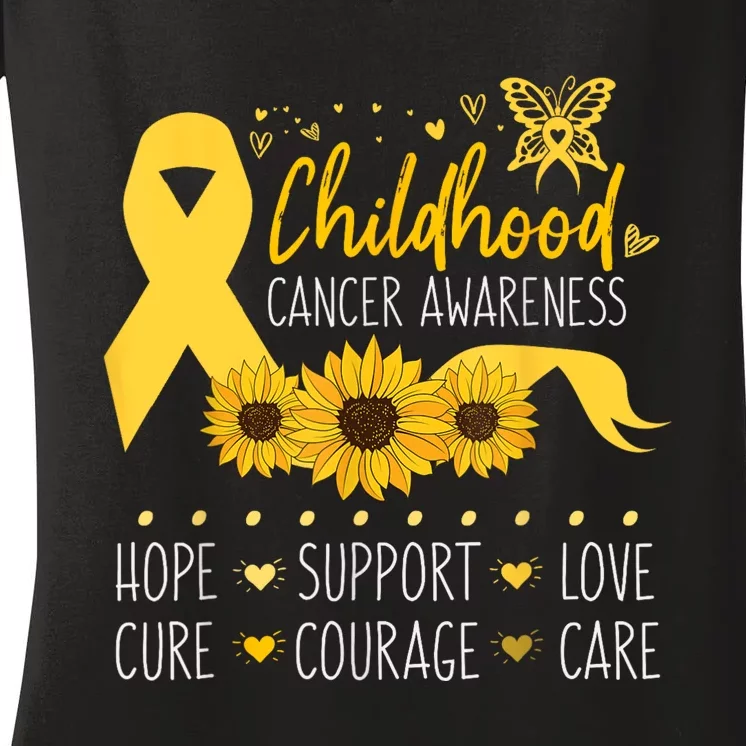 Childhood Cancer Support Family Childhood Cancer Awareness Women's V-Neck T-Shirt