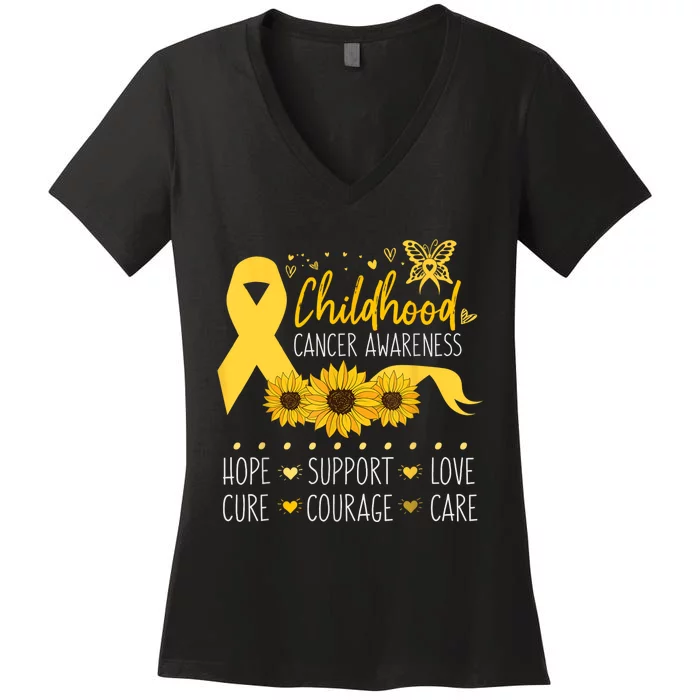 Childhood Cancer Support Family Childhood Cancer Awareness Women's V-Neck T-Shirt