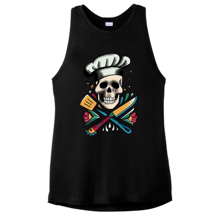 Cooking Chef Skull Ladies Tri-Blend Wicking Tank