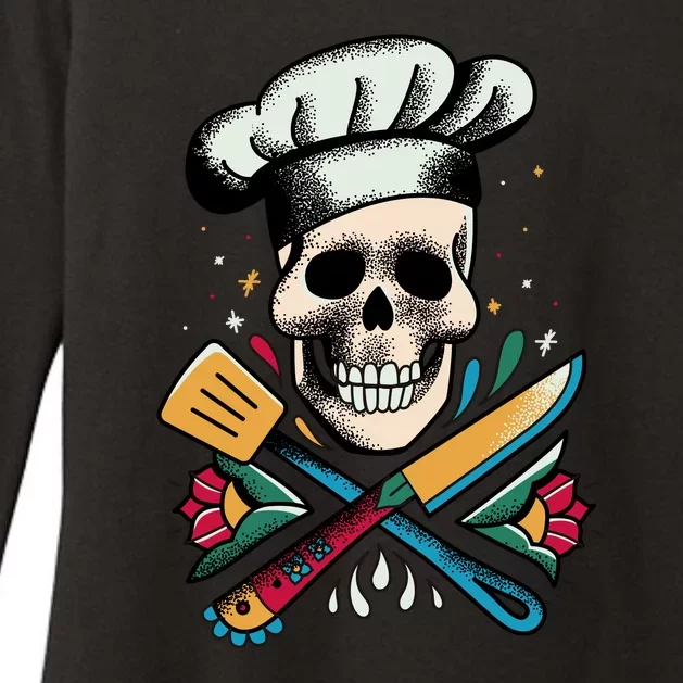 Cooking Chef Skull Womens CVC Long Sleeve Shirt